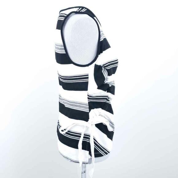 Halogen Career Tank Side Ruching Black White SMALL Sleeveless Shirt Blouse - Picture 2 of 6